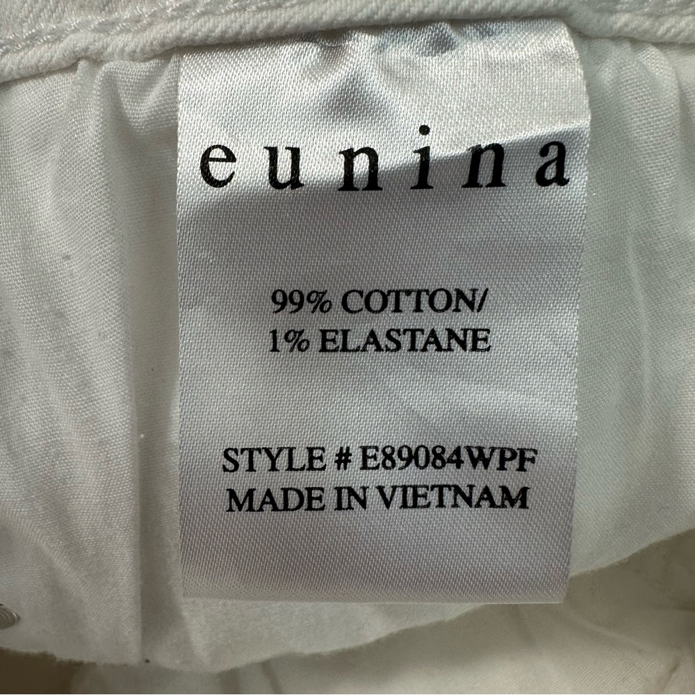 Eunina Ally Women Ultra High Rise 9 White Crop Jeans Distressed Hem Y2K Boho - Picture 7 of 11